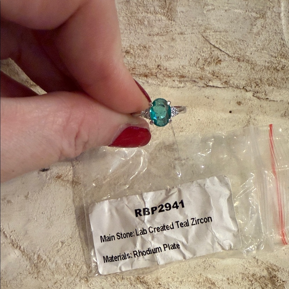 Teal Zircon Rhodium-Plated Kids Ring
